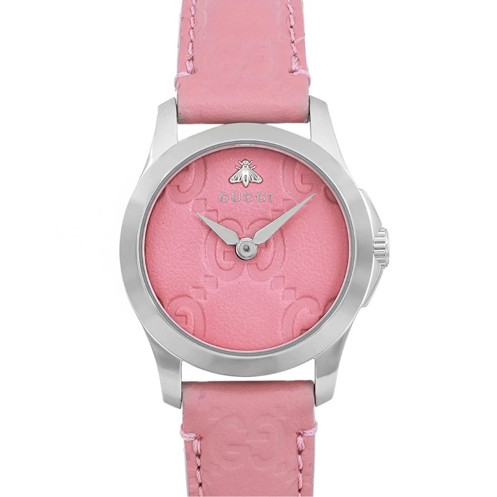 Gucci G-Timeless 38mm Steel Pink Dial Quartz Ladies Leather Watch Brand New!